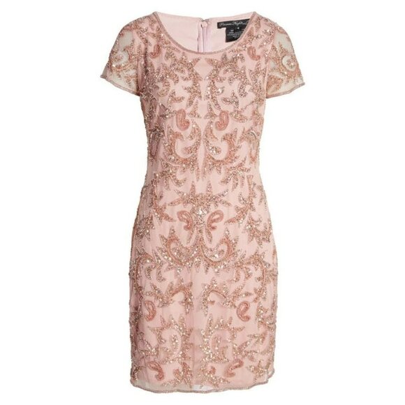 PISARRO NIGHTS Beaded Dusty Pink Mini Dress Sz 6/8 NWT Cocktail Special Occasion - Picture 6 of 9